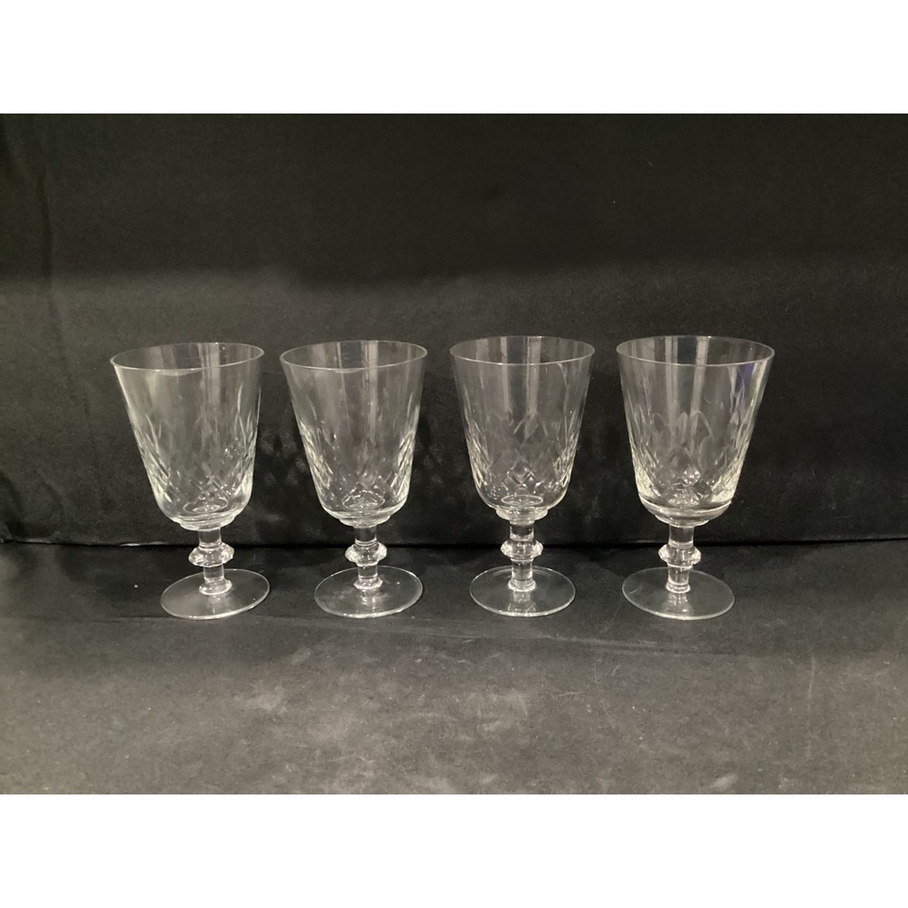 Edinburgh Cut Crystal Water Goblets Wafer Stem Crisscross Set Of 4 Vintage‎